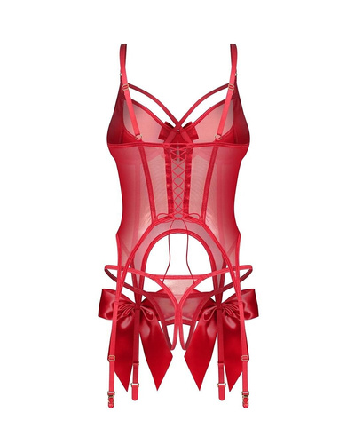 Obsessive Gifty Red Corsé Rojo con Ballenas + Tanga Abierto