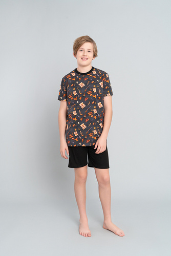 Pijama de niño Western manga corta, pantalón Italian Fashion- grafito/negro