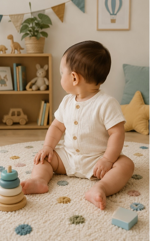 RA55203 Mamatti Mameluco de muselina ecru con botones de madera para verano