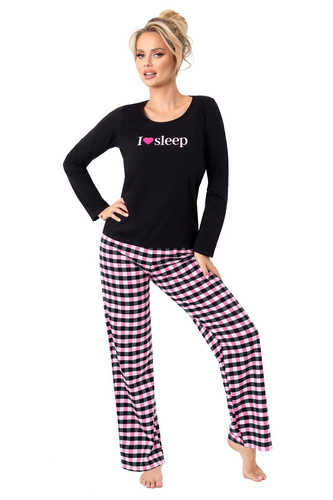 Pijama de mujer Donna Sleep Long negro - algodón, manga larga, embalado en una bolsa de plástico