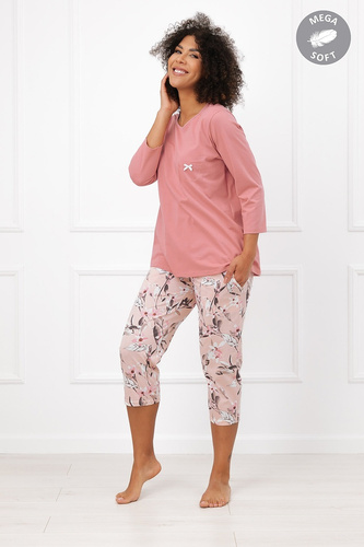 Italian Fashion Kafelia Pijama de mujer Mega Soft 3/4 flores con bolsillo
