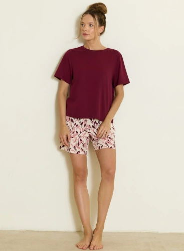 Pijama de mujer Mefemi Calla PI82 de algodón con flores y pantalones cortos