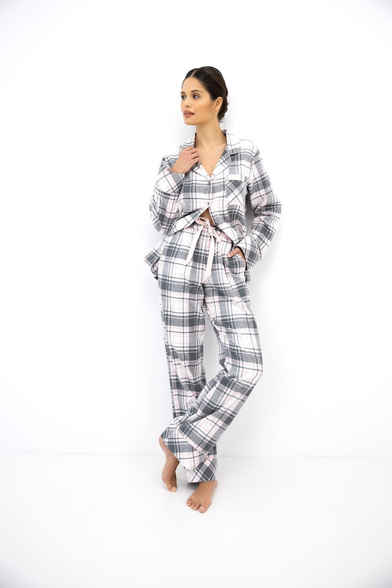 Sensis Ashlyn Pijama de Mujer de Franela 100% Algodón Botones Cuadros