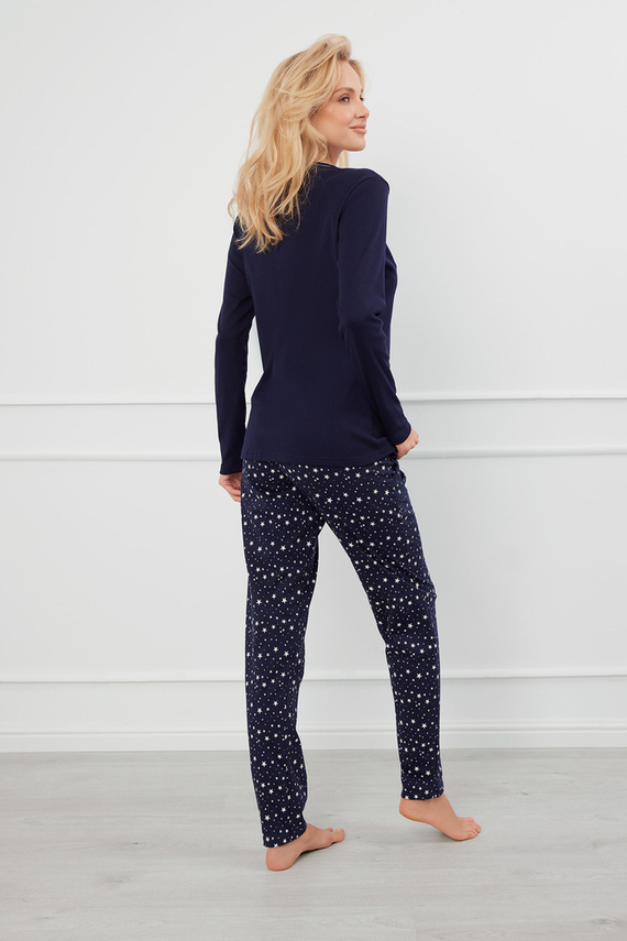 Pijama Libra Mujer manga larga y pantalón Moda Italiana - azul marino/estampado