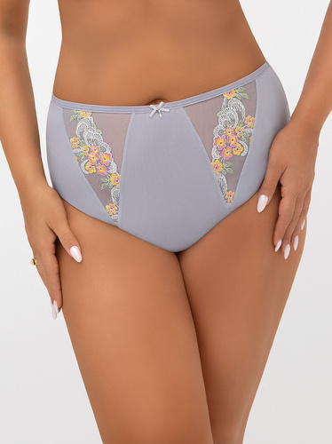 Gorsenia F015 Flora Braguitas Mujer Cintura Alta Bordado Tul Gris Confort