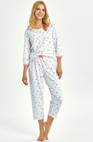 Elodie 3432 Taro pijama mujer blanco algodón manga 3/4 cómodo