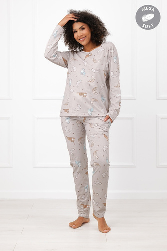 Italian Fashion Filka Pijama larga para mujer Mega Soft con estampado de gatos y bolsillos