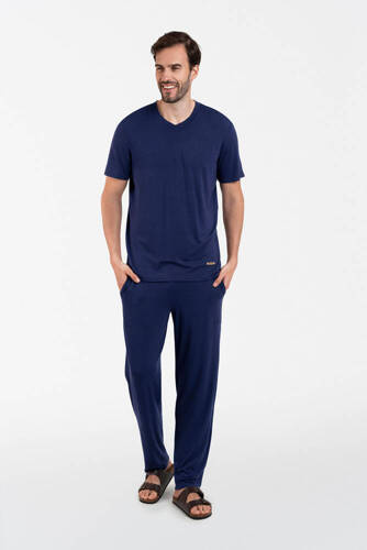 Akord Pijama hombre manga corta, pantalón largo Moda Italiana - azul marino