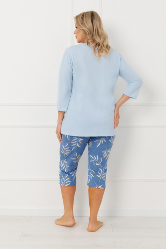 Pijama señora Erula Moda Italiana jersey 3/4 algodón talla grande-azul