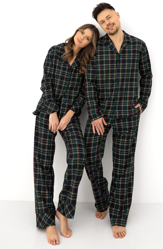 Sensis George pijama hombre 100% algodón franela verde de cuadros