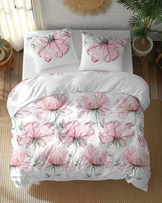 5770 A Cotton Bloom Ropa de cama blanca Detexpol con grandes flores rosas - 100% algodón, doble cara, producción polaca