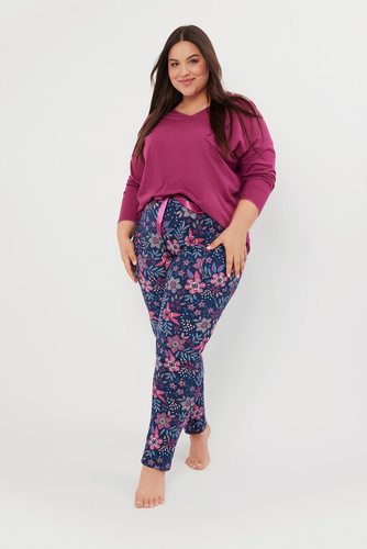 Folk Pijama de mujer manga larga, pantalón largo Moda Italiana - mora/estampado