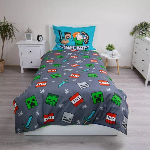 Ropa de cama de algodón Minecraft "We Got This" Jerry Fabrics - 140x200 cm, 100% algodón, reversible