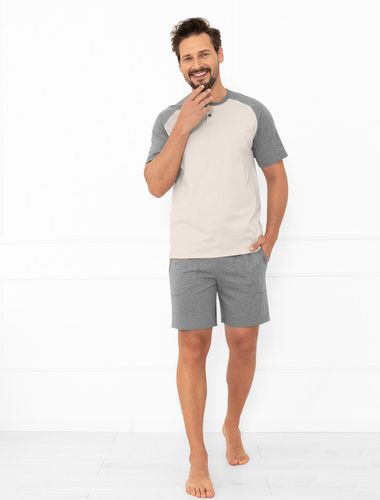 Pijama de hombre Alexander Italian Fashion beige - manga corta y pantalón corto, 100% algodón