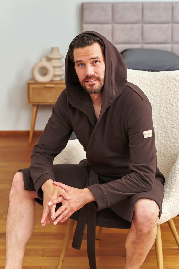 Doctor Nap 7332 - Bata de hombre de algodón con capucha | 100% algodón, pulido - brownie