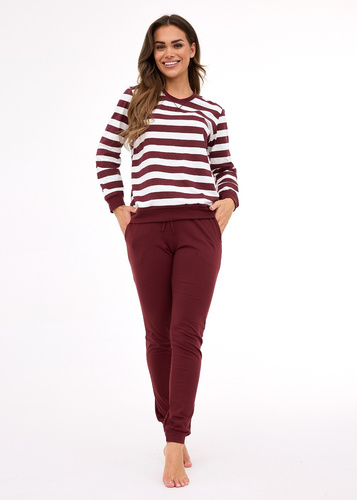 635/468 Pijama de mujer Cornette Molly 3 | Algodón, rayas crudo-marrón, pantalón con bolsillos