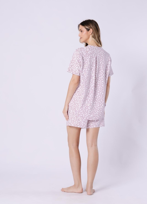 Samanta 1709 Leveza pijama de mujer de algodón beige - verano, abotonado, 100% algodón, manga corta y pantalón corto