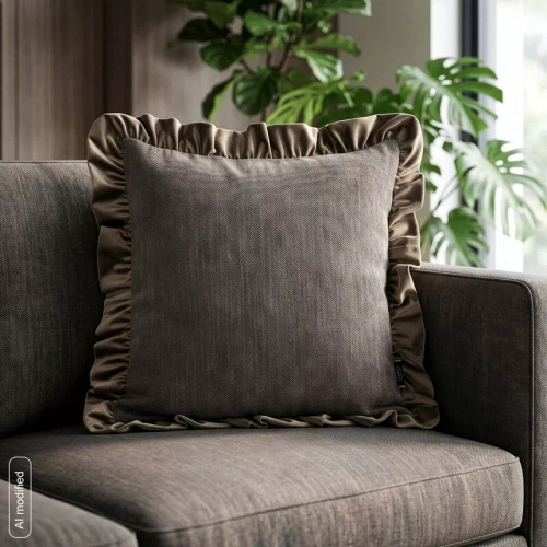 Eurofirany Elvara funda decorativa 45x45 de terciopelo con volante - beige oscuro