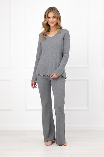 Pijama de mujer Italian Fashion Jaśmina 100% algodón con encaje pantalón campana