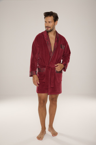 866 Noble Albornoz de terciopelo para hombre De Lafense - corto, elegante, algodón - burdeos