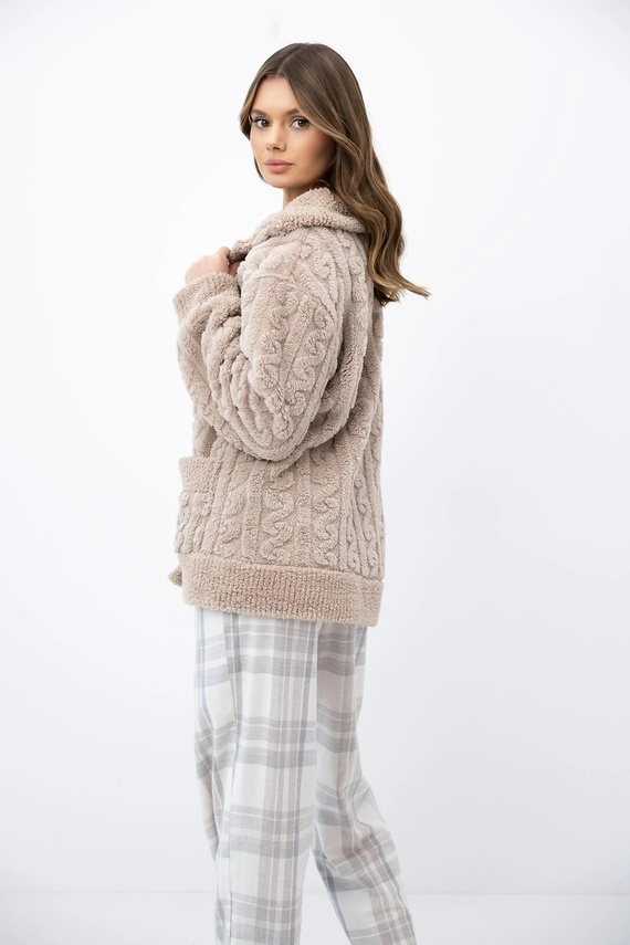 Sensis Ingrid blazer para mujer beige con botones, suave homewear con bolsillos