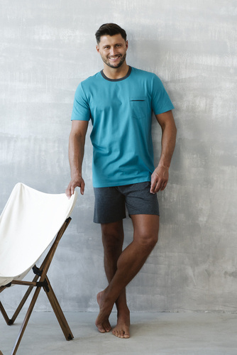Stefano Pijama de manga corta para hombre, pantalón corto Moda Italiana - melange marino/oscuro