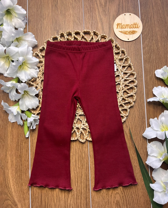 Mamatti LJ820 Leggings para niña burdeos acanalados campana de algodón