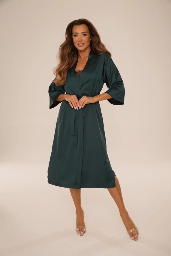 Bata de mujer De Lafense 077 Seraphine satén manga larga 3/4 - verde