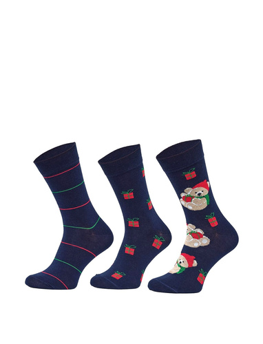 A66 Cornette Premium Calcetines A'3 ositos azul marino - Navidad paquete de tres, algodón, cómodo