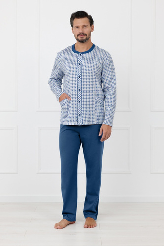 Pijama masculina Homer Italian Fashion de algodón, abotonada, larga