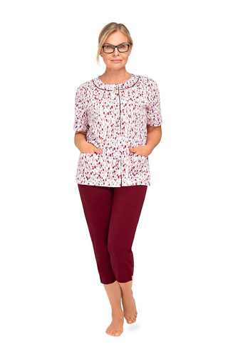 Pijama de mujer Martel Maria I 200 abotonada 100% algodón manga corta 42-burdeos