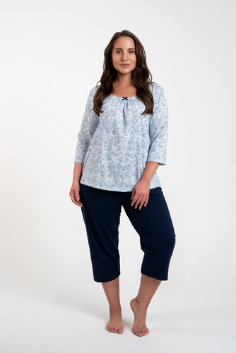 Pijama de mujer Antonia manga 3/4, pantalón 3/4 Moda Italiana - estampado azul/verde