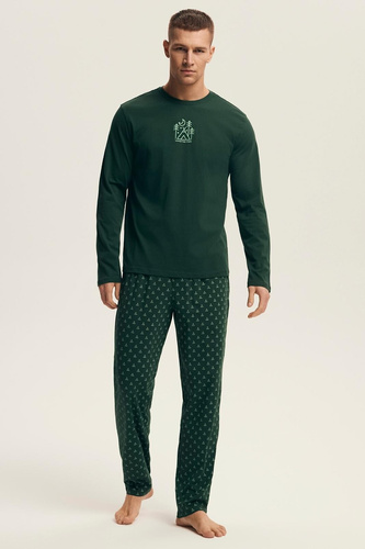 Henderson Core 43478 Pijama de hombre verde exuberante - algodón, manga larga, embalaje inteligente