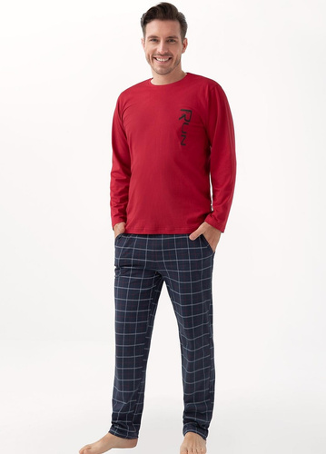 Pijama de hombre 810 Luna granate - algodón, manga larga, pantalón con bolsillos