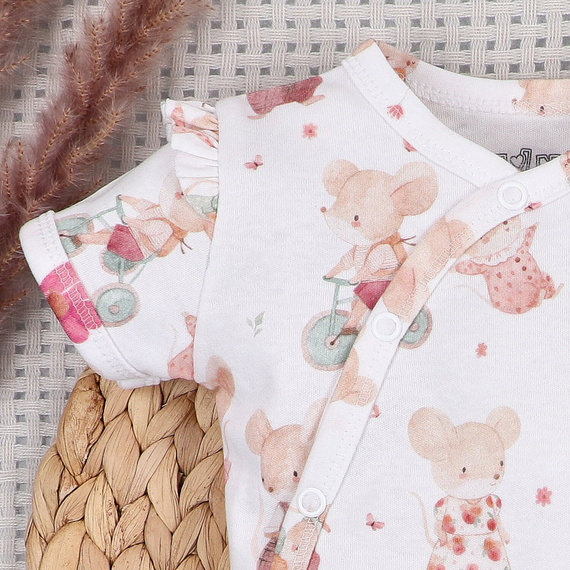 Body bebé Nini Little Mouse algodón orgánico cruzado manga corta piel sensible