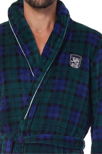 2456 BJ Albornoz de hombre L&L azul marino - suave, a cuadros con cuello