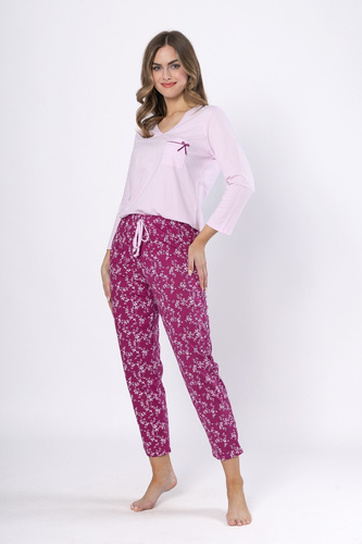 Elif 1634 Pijama mujer Leveza algodón lila - manga larga, cómodo