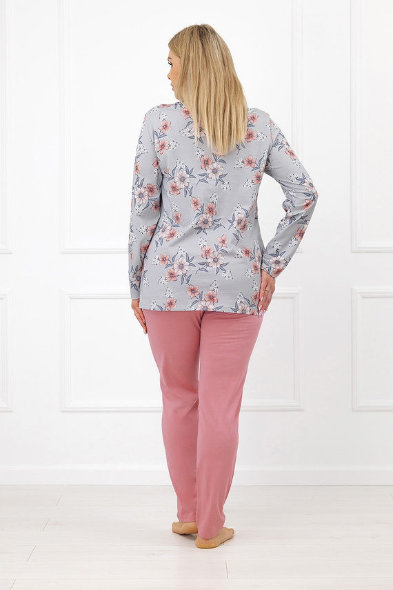 Piżama de mujer Basma Italian Fashion de algodón con botones, estampado floral en color ladrillo