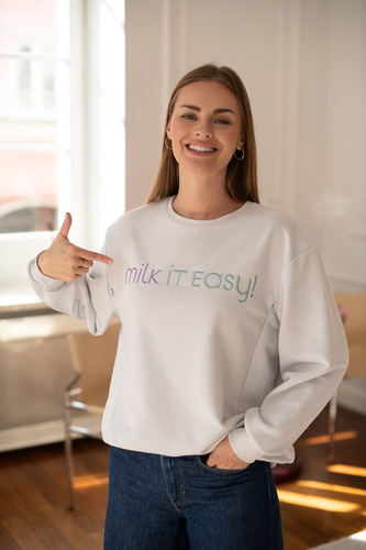 Milk It Easy! Sudadera premamá y de lactancia Milk&Love gris claro – oversize, cremalleras ocultas, algodón