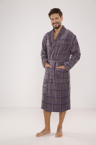 803 / 819 Albornoz de rizo para hombre Twin Forex - gris con cuadros morados (cuadros grises)