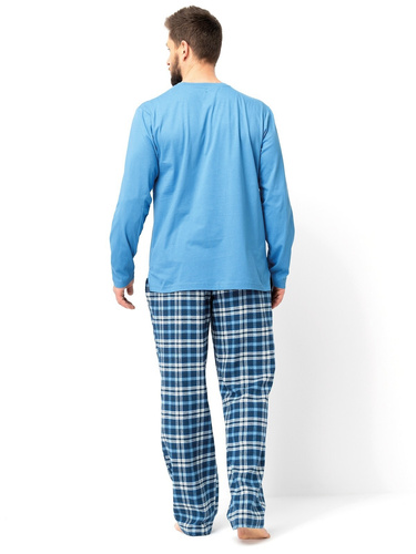 Pijama de hombre MNS 626 Key azul - manga larga, pantalón de franela de algodón