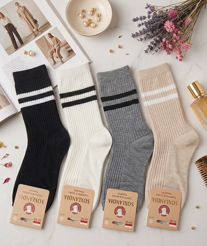 Calcetines de mujer WIK Soxlandia 3044 wz.12 Cachemira 95% acanalados ecru