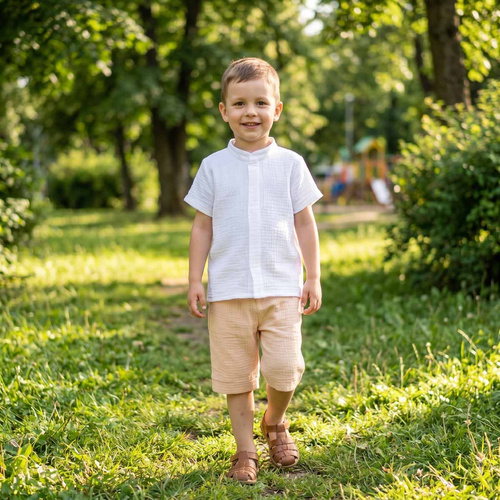 Camisa para niño Nicol 224350 muselina 100% algodón manga corta blanca