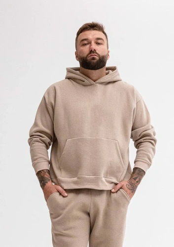 DK-K-B14 Sudadera con capucha para hombre cappuccino - algodón, cómoda, elástica, estilo casual y deportivo