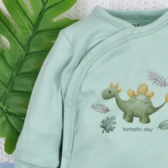 ABN-5568 Pijama para bebé Dino Explorer Nini menta | algodón orgánico, cierre con automáticos