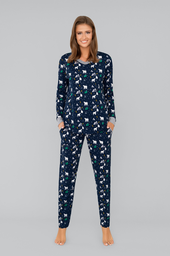 Pijama y pantalón de manga larga Ava Ladies Italian Fashion - estampado azul marino