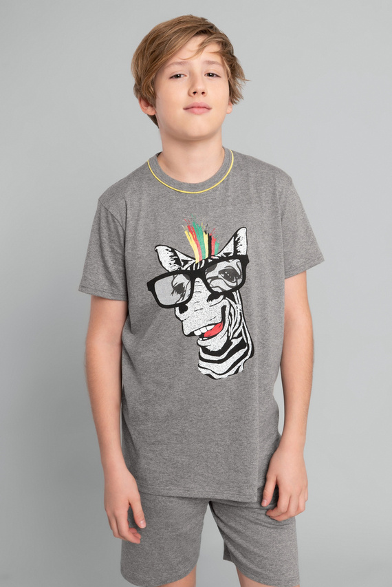 Pijama de manga corta Crazy Boys, pantalón Italian Fashion- melange medio