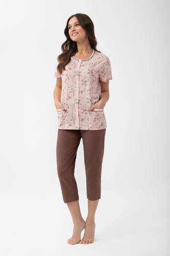 Pijama mujer Luna 1304 algodón con botones y pantalón capri floral
