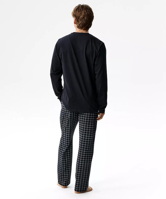 Atlantic NMP-404 Pijama para hombre 100% algodón Pantalón largo a cuadros azul marino
