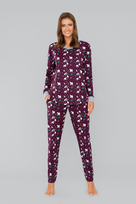 Ava Pijama y pantalón de manga larga para mujer Italian Fashion- estampado burdeos